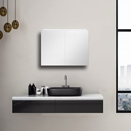 Talos Mirage Spiegelschrank 50 x 70 cm mit LED Beleuchtung – Hochwertiger Aluminiumkorpus – Badezimmerspiegelschrank mit neutralweißem Licht für modernes Bad