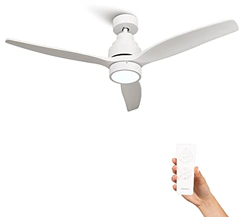 Mellerware - Ventilador de Techo con Mando a Distancia Brizy Bright | 30 W | 6 Velocidades | Ultra silencioso | 3 Aspas 132 de Diámetro | Función Verano-Invierno | Temporizador | LED | White