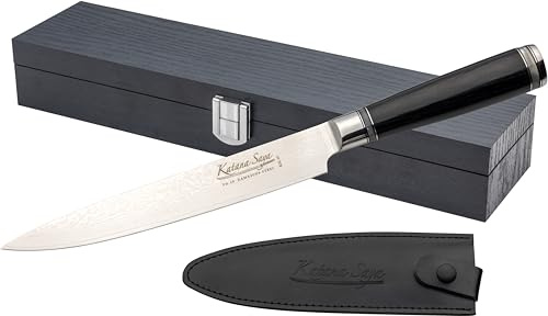 Katana Saya Pakkawood 20 cm Tranchiermesser, Japanischer 67-lagiger VG-10 Damaszener-Edelstahl, schwarzer Pakkaholzgriff, Küchenmesser