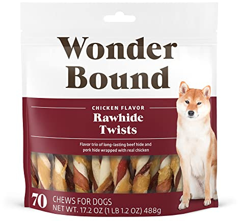 Amazon Brand - Wonder Bound Chicken Flavor Dog Rawhide Twist Sticks, 70 Count, 1.08 pound (Pack of 1)