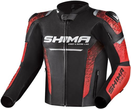 SHIMA STR 2.0 Giacca da moto - Pelle, giacca sportiva con protezioni per schiena, gomiti, spalle, pelle traforata, per tuta 2 pezzi (Rosso, 46)