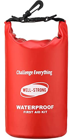 WELL-STRONG Duales wasserdichtes Erste-Hilfe-Set für Boote, Notfall-Set mit Schnallen für Angeln, Kajakfahren, Bootfahren, Schwimmen, Camping, Rafting, Strand, Rot