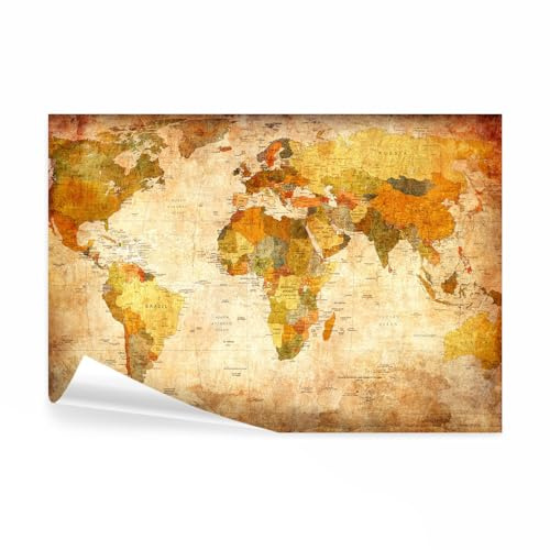 decomonkey carta da parati Mappamondo Carta Geografica Vecchio, 200x140 cm | fotomurale in tessuto non tessuto, retro, vintage, colorato, beige