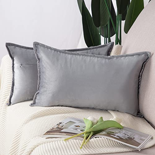 Madizz 2er Set Samt Dekorativ Zierkissenbezüge Luxus Stil Kissenbezug für Sofa für Schlafzimmer Hellgrau 30x50 cm Rechteckigig