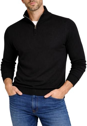 Xact Men’s Quarter Zip Jumper Cotton Rich Regular Fit, 1/4 Zip Pullover Sweater, Smart Casual Knitwear, Classic Zip Neck Jumper (Black) XL