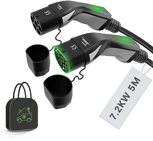 Teskee EV-Ladekabel EV-Ladegerät Typ 2 zu Typ 2 mit Anzeigeleuchten Tragbare Tasche Kompatibel mit Allen EV-Autos Elektrofahrzeugen & Plug-in-Hybridfahrzeugen 7,2kW 32Amp 5 Meter 1-phasig Modus 3
