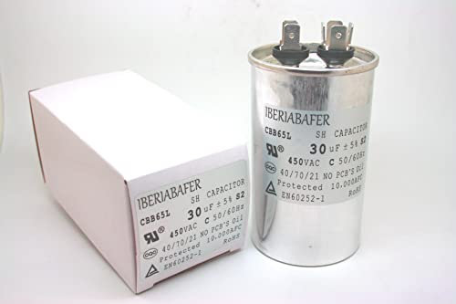 Iberiabafer Condensador Capacitor Premium CBB65 30uF 450V AC ±5% 40/70/21 50/60Hz Arranque y Funcionamiento para Aire Acondicionado - Lavadora - Bomba de Agua y Trituradora de papel