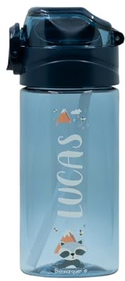 EASY2NAME Personalised Drinking Bottle for children – leak-proof children's drinking bottle with straw – 100% BPA-free – robust bottle for boys and girls – dishwasher safe – 450ml - (Dark Blue)