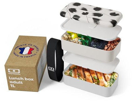 monbento – Brotdose – Mikrowellengeeignete Lunchbox für Erwachsene – Auslaufsichere 2-Ebenen Bento Box – Ideal für Arbeit/Meal Prep – Jausenbox BPA-frei – Spülmaschinengeeignet - Graphic Plume