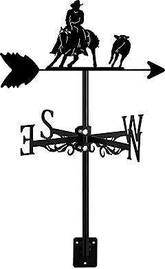 ZNEL Girouette avec Ornement Cheval Noir Bucking Horse Western Cowboy et Croix- Indicateur de Direction du Vent décoratif pour Ferme de Jardin extérieure,Style 4