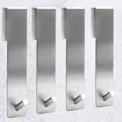 Lyaor 4 Stück Duschhaken ohne Bohren 175mm 304 Edelstahl Handtuchhaken Türhaken für Duschwand Fensterhaken Lang Haken mit Gummi Schutz für Duschkabine Bad Glasduschwand Handtücher - Silber