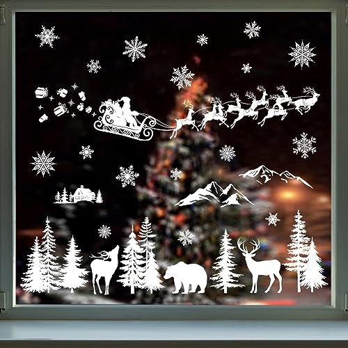 decalmile Fensterbilder Weihnachten Weihnachtsmann Fensteraufkleber | Statische Anti-Kollision Fensterdeko, Beidseitiger Druck, auf Beiden Seiten klar Sichtbar, Wasserdicht, Abnehmbar