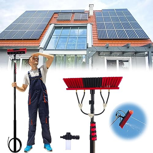 SADOMAIN 3.6-6m Wasserführende Teleskopstange Glasdach PV Anlage Reinigungsgerät 3-in-1 Waschgeräte Werkzeug Mit Teleskopstange Und Schlauchspray terrassendach reinigungsgeräte (55cm Brush Head,6M)