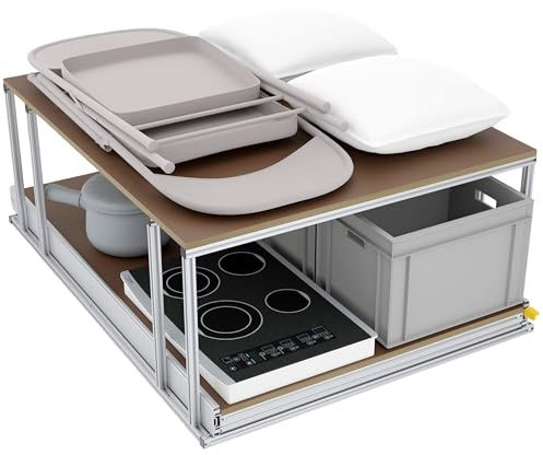 Tinobu Heckauszug mit Ablage für Campingzubehör, Länge 120cm, Heckgarage Wohnmobil (Breite: Individuell)