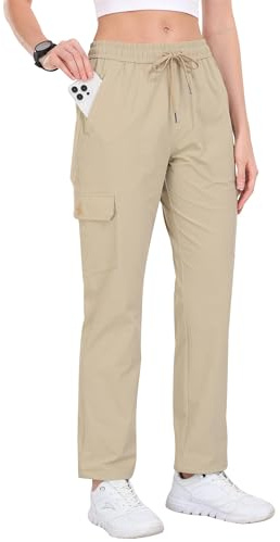 JINSHI Pantalon de Randonnée Imperméable Femme Été Pantalon Cargo Jogging Léger Séchage Rapide Taille Elastique Pantalon de Décontracté Extérieur Montagne Trekking