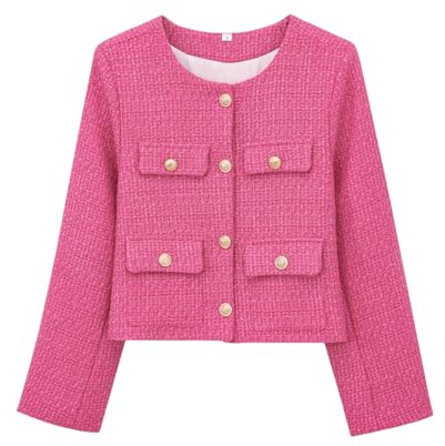 EVANEM Women'S Tartan Blazer,Elegant Tweed Blazer Jacket Pink Boucle Jacket Shrug Cropped Coat Lightweight Transitional Jacket Cardigan Work Casual Blazer For Ladies,M