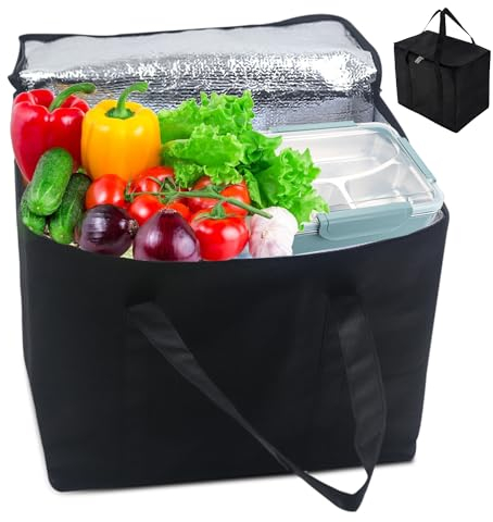 TOATELU 30L Kühltasche Picknicktasche Lunchtasche, Kühltasche für Lebensmitteltransport Liefertasche, Lsoliertasche für Outdoor für Büro Arbeit Outdoor Reisen Ideal als(Schwarz)