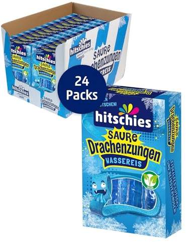 hitschies Saure Drachenzungen Wassereis Blau - Fruchtig-saures Wassereis - Sorte: Blaue Himbeere - Ideal im Sommer - Vegan - 24 x 400ml