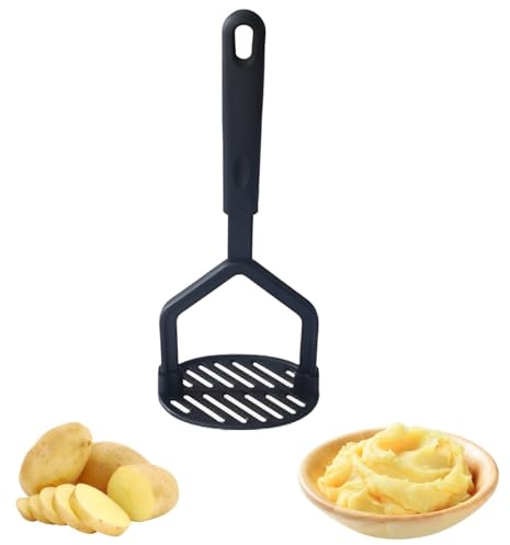Nylon Potato Masher with Handle Potato Masher Food Crusher Non-Stick Function Head Potato Ideal for Mashing All Food Types with a Grip Handle for Comfortable Use(Black)