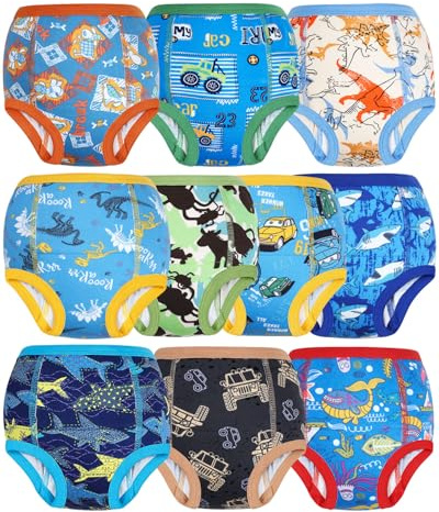 FLYISH DIRECT Culotte Apprentissage Propreté Garcon | Culotte d'apprentissage Enfant en Coton | Absorbant et Lavable 10 paquets, Parc Bleu, 3 ans