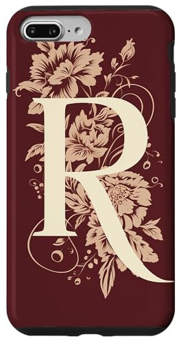 Initial Letter R Maroon Floral Case for iPhone 7 Plus/8 Plus