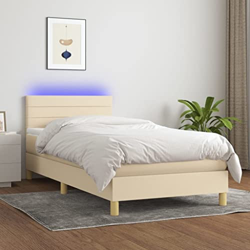 ULUYYUC Boxspringbett, Gästebett Palettenbett Tagesbett Familienbett Geeignet für Zimmer Mieten Wohnbereich Arbeitszimmer Schlafzimmer mit Matratze & LED Creme 100x200 cm Stoff