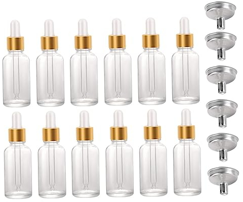 MAGICLULU 24 Bottiglie Contagocce in Vetro Trasparente 30ml, Ricaricabili e Antigoccia con Pipetta Lunga e 6 Imbuti, per Cosmetici e Profumi in Viaggio