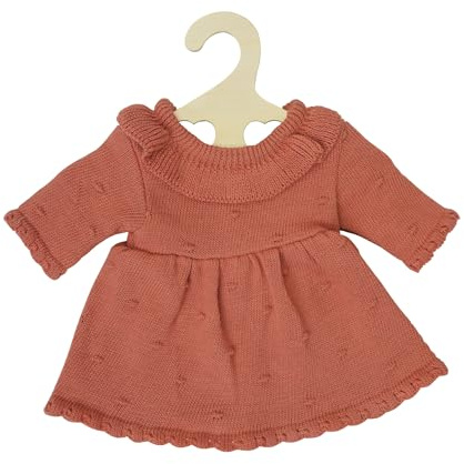 Heless 1490 - Puppenkleidung aus 100% Bio-Baumwolle, Strickkleid in Pfirsich für Puppen und Kuscheltiere der Größe 28-35 cm