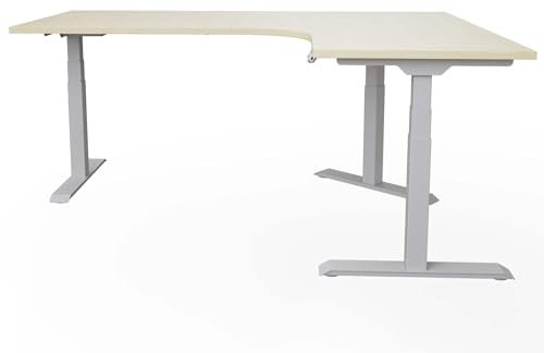 Eigentlich Elektrisch höhenverstellbarer Eckschreibtisch Gestell Silber, Winkelschreibtisch 90 Grad, Schreibtisch Triple Motor, Sitz-Stehschreibtisch Memoryfunktion (Ahorn, Lange Seite Links)