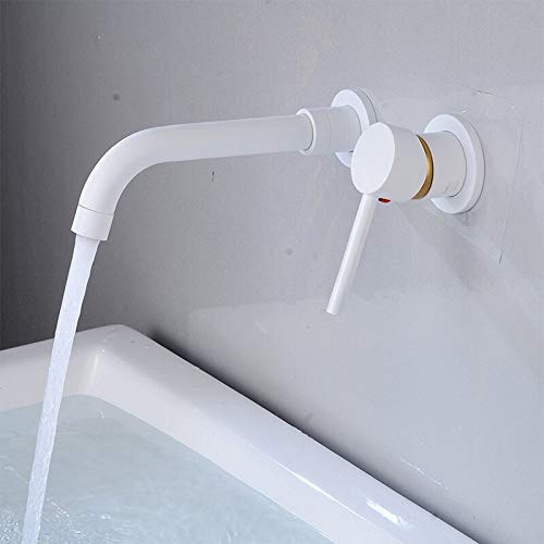 UDWTMTPRT Copper Hidden Wall Mounted Mixer Tap Bathroom Basin Faucet Sink Faucet Swivel Wall Spout Single Handle Concealed Faucet Kitchen(White)