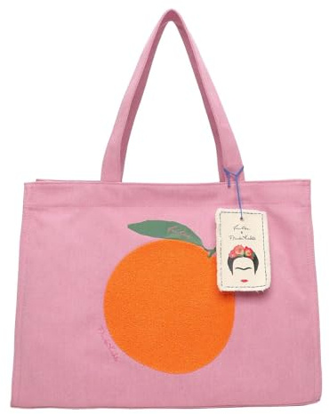 Fritzi x Frida Kahlo Easy 01 Canvas Limited Shopper Schultertasche mit Reißverschluss für Alltag und Shopping 34 x 46,5 x 23 cm – Beige, Blau, Hellblau, Rot, Lila, Taupe, Grün, Koralle