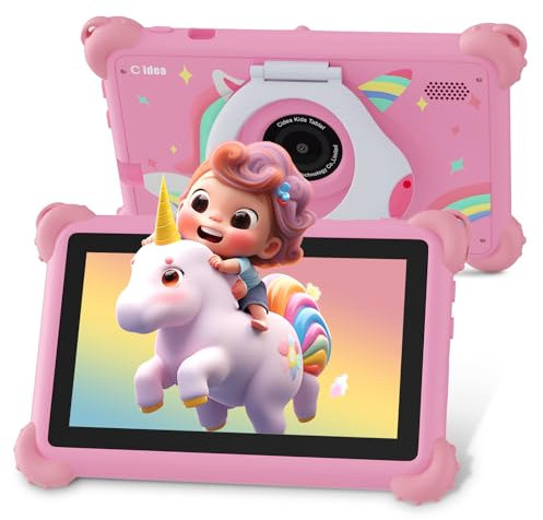 C idea Tablet for Kids, 7 Inches Kids Tablet, 4GB RAM 32GB ROM, Android 13 Toddler Software Pre-Installed, Children Learning & Playing for Girls Boys, WiFi, HD Display, Dual Camera, Pink