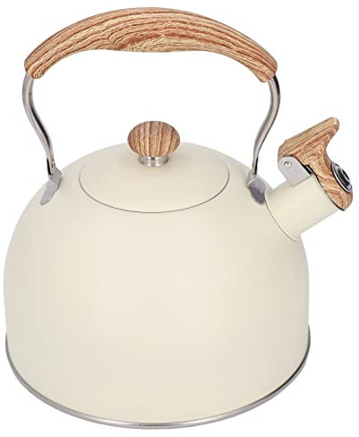 Bouilloire Sifflante Théière en Acier Inoxydable 2.5L avec Poignée Ergonomique Beige