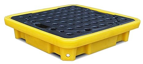 OLSKFUH Auffangwanne für 2 Fässer, Farbeimerwanne aus Polyethylen mit niedrigem Profil, Lagerung in Industriegaragen, Abnehmbarer Versand, Leakpro, Gelb, 1 Packung, 26,6