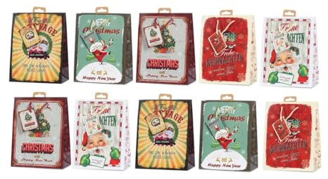 Laro Premium Line Geschenktüten Weihnachten/American/Retro 10/20/40/100stk Größe: H 32,5 x B 26 x T 13 x cm Large, Anzahl:10, Muster Tüten:Weihnachten American Retro