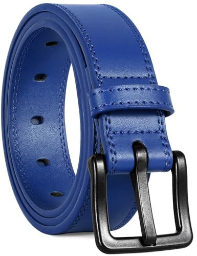 WHIPPY Gürtel Herren Ledergürtel für Jeans Verstellbarer Outdoor Leder Gürtel Unisex Arbeitsgürtel mit schwarz Kunststoffschnalle,Königsblau 100cm