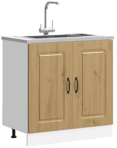 Homgoday Spülenunterschrank, Spülenschrank mit viel Stauraum, Küchenschrank Küchenmöbel Unterschrank Küchenunterschrank mit verstellbaren Füßen Kalmar Artisan-Eiche 80x46x81,5 cm