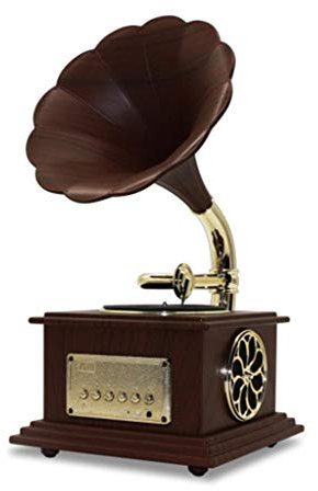 Vintage Gramophone Phonograph with Brass Horn Reproduction RCA Victor Record Player Loudspeaker - AWJ Turntable - Classic Music Player