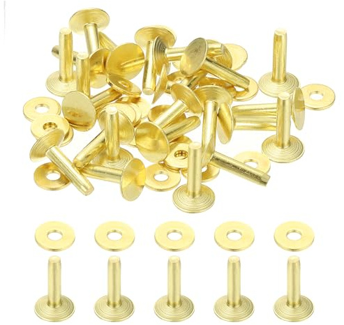 PATIKIL 100 Ensembles 10x3.3x14mm Rivets Et Rondelles En Cuir Ceintures | Rivets Et Rondelles En Laiton, Attaches Métalliques Pour Travail Du Cuir, Portefeuilles, Colliers, Bricolage