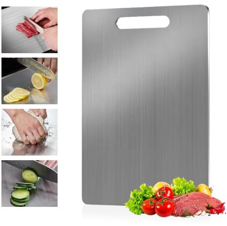 YZROHYI Planche a Decouper Inox 28x39 CM,Planche de Decoupe Cuisine,Stainless Steel Cutting Board,Chopping Board,Planche à Couper Les Légumes,Planche Coupe Viande,Planche Saucisson en Metal