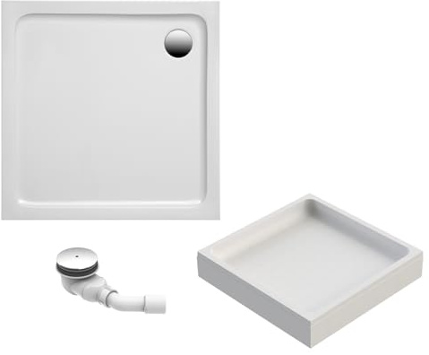 Schulte Duschwanne Adria 100x100 cm, Sanitäracryl, Wannenträger | Mit Ab- und Überlaufgarnitur, pflegeleichter Oberfläche und alterungsbeständigem Material.
