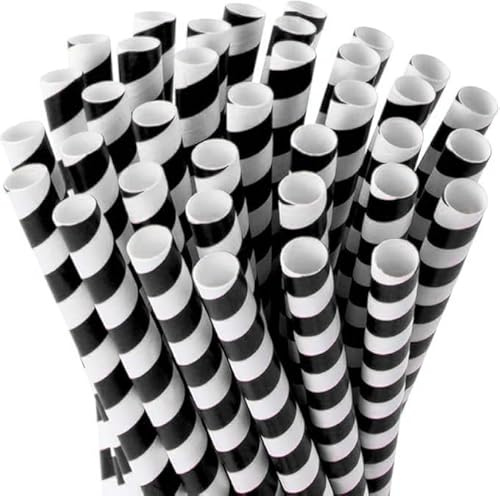 Jumbo Paper Straws, 9mm x 230mm, Black and White Striped, Pack of 200