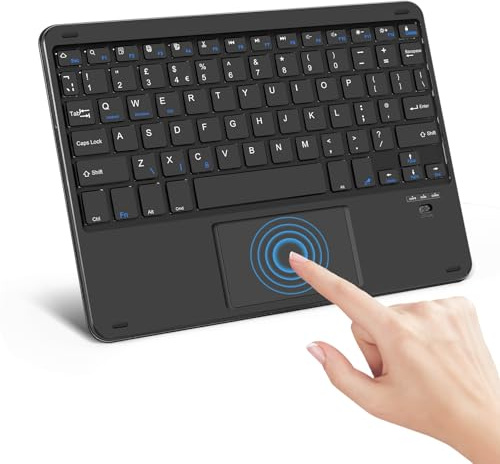 SOPPY Mini Bluetooth Keyboard with Touchpad,Rechargeable Portable Keyboard, Wireless Keyboards iPad/SM Tablets/Lenovo Tab/iOS/Android/Windows, UK Layout (Black)
