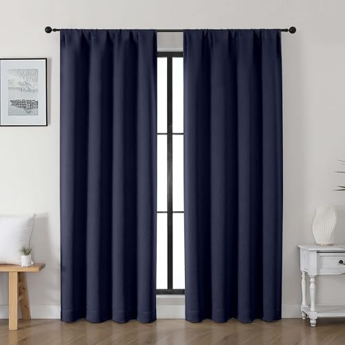 Gwine Navy Blue Blackout Curtains for Living Room 72 inches Long, Noise Reducing Room Darkening Window Treatment Curtains for Bedroom, Farmhouse Decor with Rod Pocket, Each 40 Wx72 L,2PCS