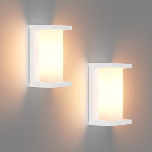 Klighten 2 Stück E27 Außenwandleuchte, E27 Wandleucht, IP65 Außenwandlampe, 60W Außenwandlampe, wand außenleuchte terrasse, Aluminium Geeignet für Innen Außen. Weiß (ohne Glühbirne)