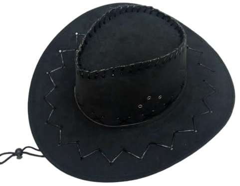 Western Cowboy Hut für Erwachsene, Wildlederimitat Hut, Unisex, Kopfbedeckung für Faschingskostüme, Vintage Breiter Krempe Jazzhut für Maskerade Festival, Karneval, Kostüm, Mottoparty, Schwarz
