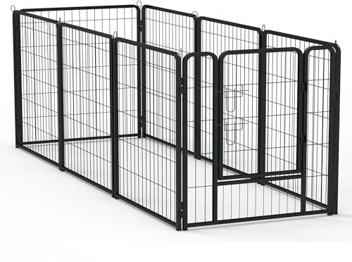 FIVMEN 8-TLG Hundelaufställe mit Türen & Erdanker Modular Hundezaun 80x80 cm Welpenlaufstall Metall Welpengitter Garten Tierlaufstall Freilaufgehege für Hunde Katzen Kaninchen Kinder