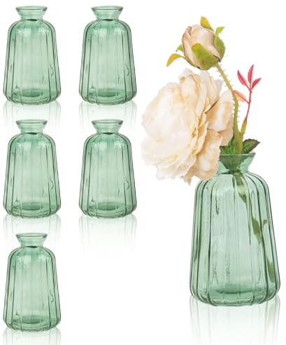 Set di 6 vasi in vetro per fiori, verde chiaro, piccoli vasi per fiori, decorazioni da tavolo
