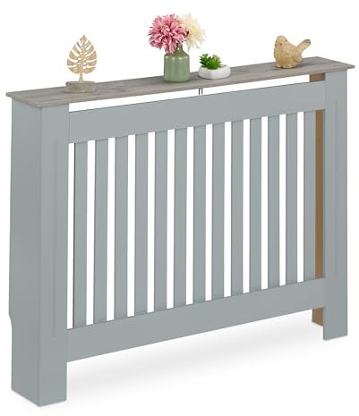 Relaxdays Copritermosifone in Legno MDF, Copricalorifero Rustico, 83x112x19 cm, Copertura Protezione Termosifone, Grigio, 100% Fibra