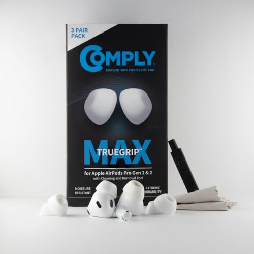 Comply TrueGrip MAX | Premium Memory Schaumstoff Ersatz-Ohrstöpsel für Apple AirPods Pro (1 & 2 Generation) | SmartSkin™-Technologie | Weiss, Größe M, 3 Paar
